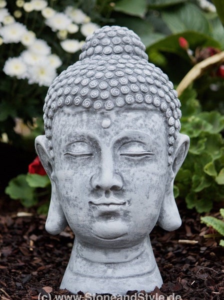 Buddha Kopf Gartenfigur aus Stein für den Außenbereich