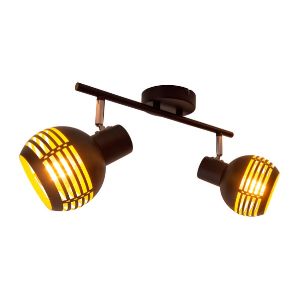 2er Wand- und Deckenleuchte Spot CASCO aus Metall in Schwarz, und Gold, mit E27-Fassung, 36 x 12 x 15 cm. Stilvolle Beleuchtung für Wohnzimmer, Esszimmer oder Küche.