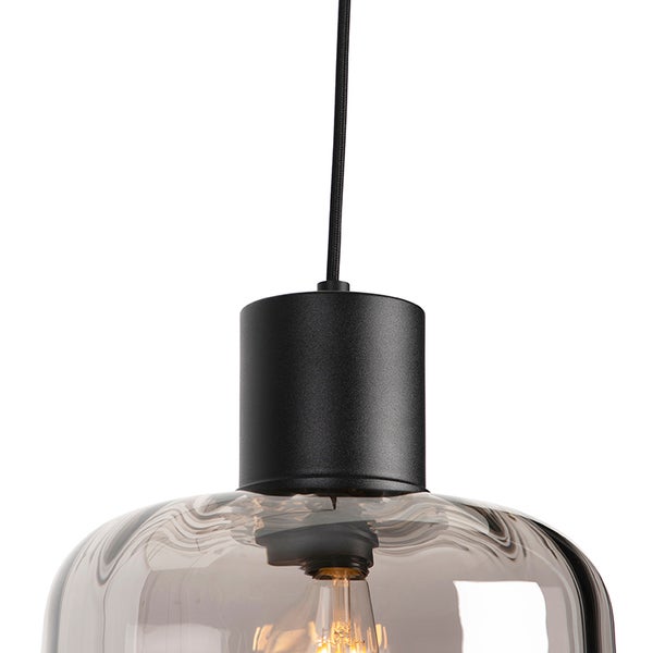Design Hängelampe schwarz mit Rauchglas 3-Licht 226 cm - Qara