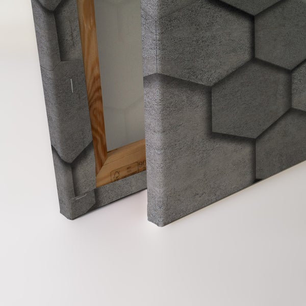 Wandbild auf Leinwand mit Steinoptik in Wabenmuster auf einem Holzrahmen.