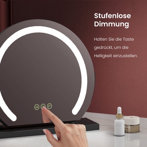 EMKE Runder Kosmetikspiegel mit Beleuchtung, Tischspiegel mit Touchschalter, 3 dimmbare Lichtfarben, Schwarz, ф50cm