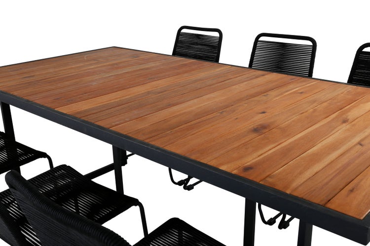 Khung Gartenset Tisch 100x200cm und 6 Stühle stabel Lindos schwarz, natur. 100 X 200 X 75 cm