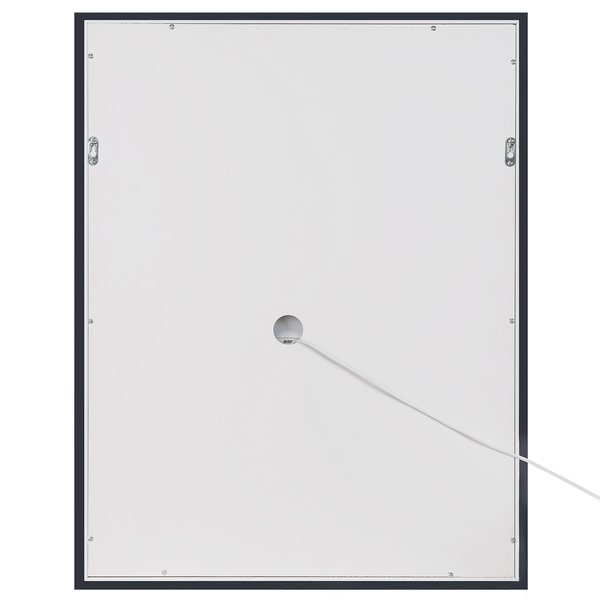 Rückseite eines Spiegels mit Rahmen, Aufhängevorrichtungen und Stromkabel