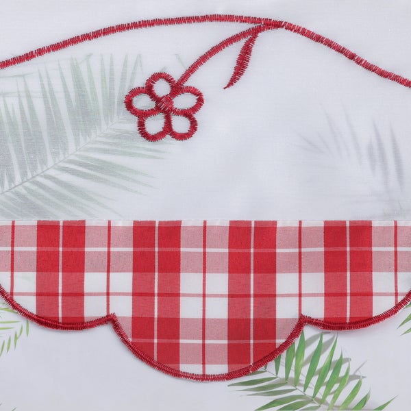 Gardine mit Karomuster und Blumendekor