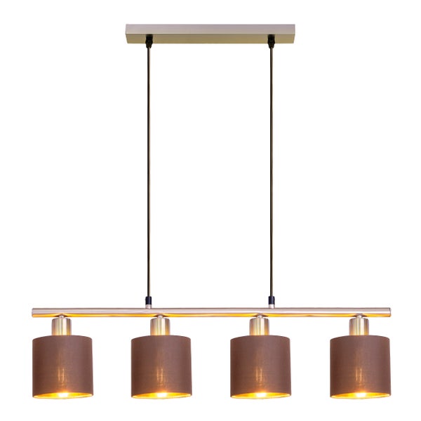 4er Pendelleuchte MARON aus Metall satiniert-matt mit Stoffschirmen  in Braun, mit E14-Fassung, Lampe für Wohnzimmer oder Esszimmer,71,5 x 12 cm
