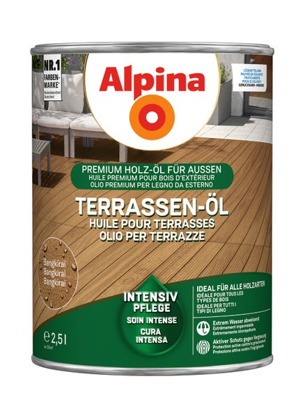 Dose Alpina Premium Holzöl für Terrassen Bangkirai 2,5 Liter für den Außenbereich mit Schutz vor Vergrauung und Wasser abweisender Wirkung