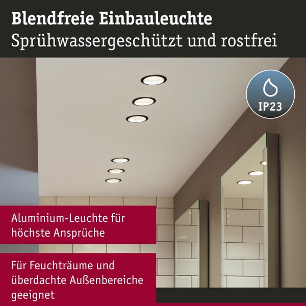 Technische Zeichnung mit Montagehinweisen und Entsorgungsinformationen für Einbauleuchte von Paulmann.
