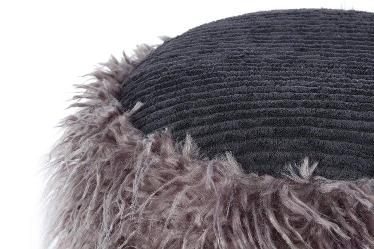 Pouf, Fellpouf Hocker modern Dunkelgrau / Schwarz Rund Ø 45 cm