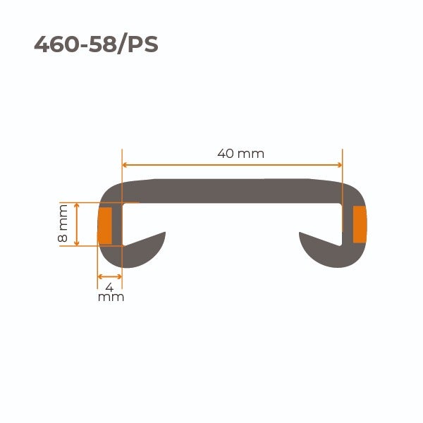 Abbildung eines Profils mit den Maßen 40 mm Breite, 8 mm Höhe und 4 mm Tiefe.