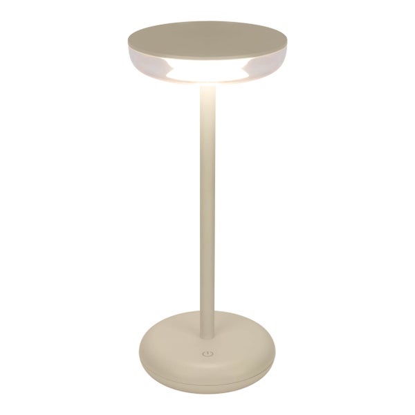 Akku-Tischleuchte PASI für Außen und Innen, aus Metall und Kunststoff in Beige, dimmbar, mit Touch- und Memory-Funktion, ca. 26 cm hoch