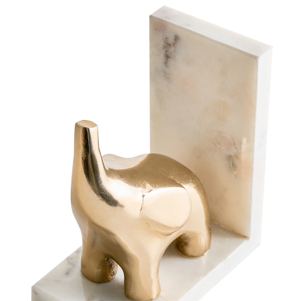 Buchstütze mit goldfarbener Elefantenfigur und Marmor