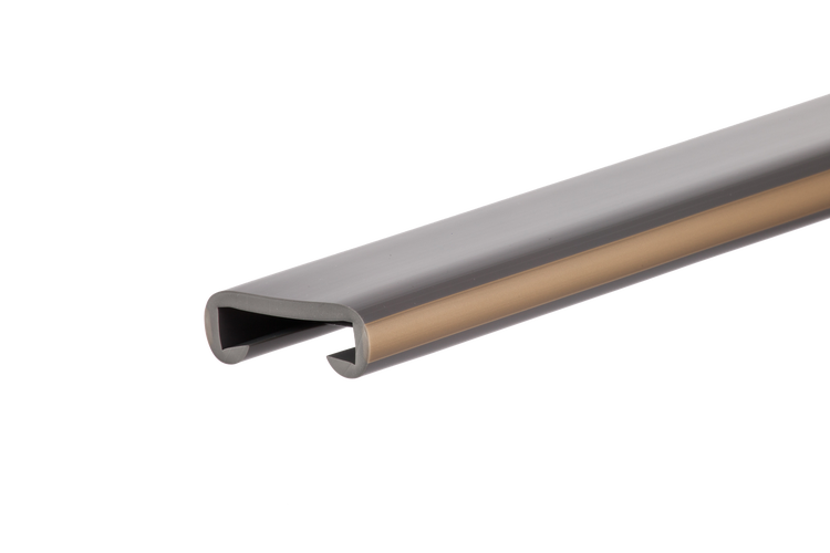 Kantenschutzprofil aus Kunststoff, U-Profil in Bronze und Grau.