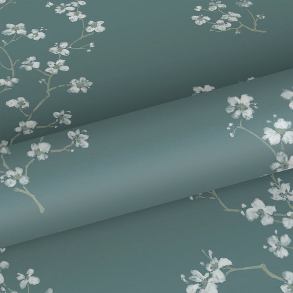 Walls4You Tapete Blumenmuster Petrolblau - 53 cm x 10.05 m - 935339