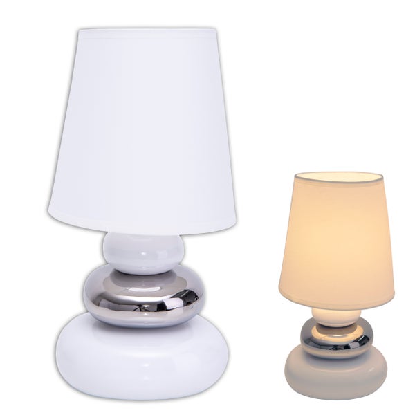 Zwei Tischleuchten mit Lampenschirm und Kugel-Design