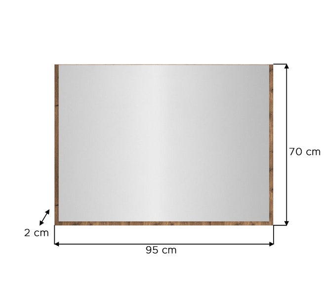 Rechteckiger Spiegel mit Holzrahmen und den Maßen 95 x 70 Zentimeter