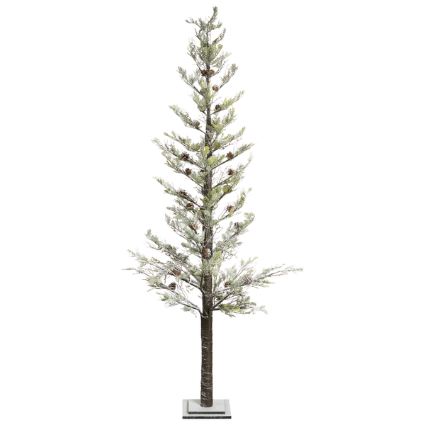 Dekorativer Nadelbaum mit Tannenzapfen auf Sockel