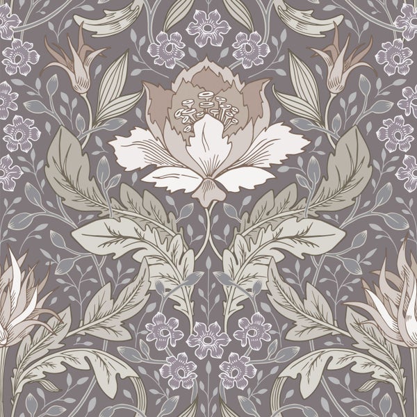 ESTAhome Tapete Blumenmuster im Jugendstil Grün und Grau - 50 x 900 cm - 131079