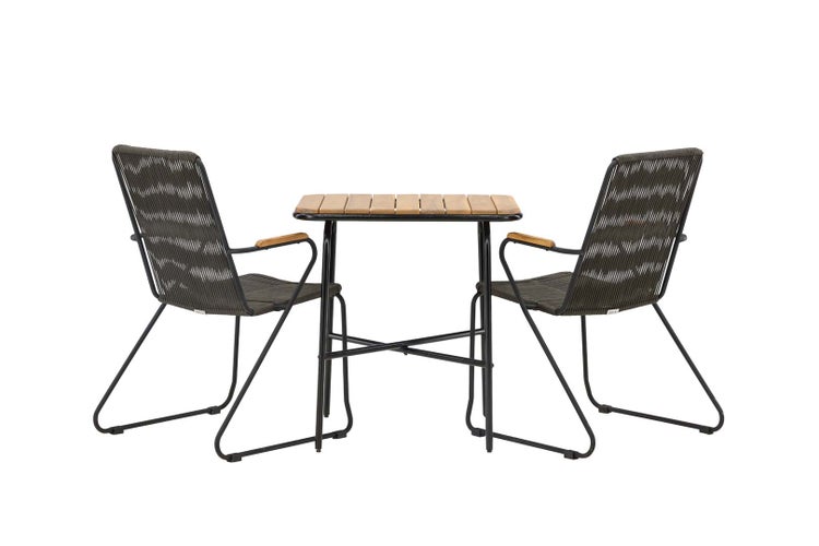 Holmbeck Gartenset Tisch, 2 Stühle  natur,schwarz. 88 X 70 X 74 cm