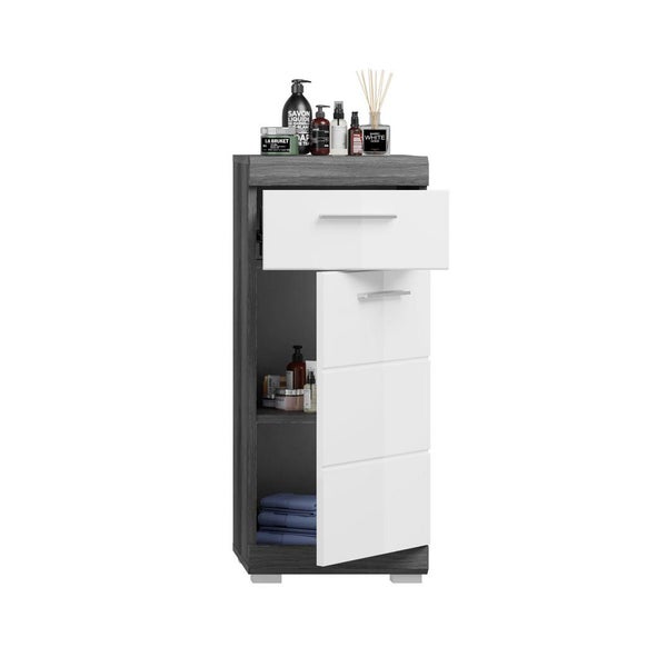 Scout Badschrank 1 Tür, 1 Schublade Hochglanz weiß,rauchfarbenen. 37 X 31 X 88 cm