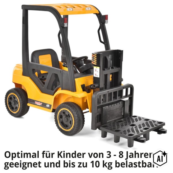 Elektro Gabelstapler Kinderspielzeug mit Palettengabel und elektrischer Hubfunktion bis zu 30 Zentimeter