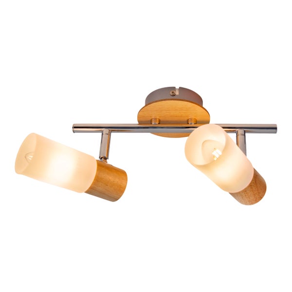 Deckenleuchte mit zwei Strahlern aus Holz und Metall