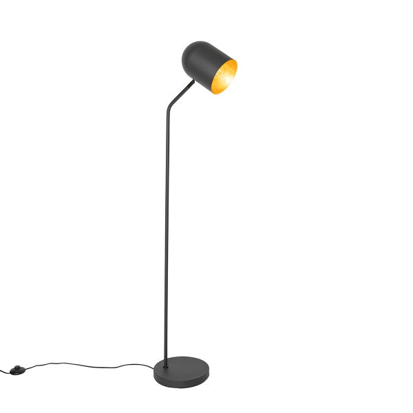 QAZQA - Moderne Stehlampe schwarz mit Gold I Messing verstellbar – Morik I Wohnzimmer I Schlafzimmer - Stahl Länglich - LED geeignet E27