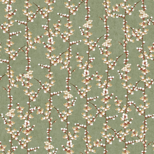 Sanders und Sanders Tapete Blüte Olivgrün und Weiß - 53 cm x 10 m - 640182