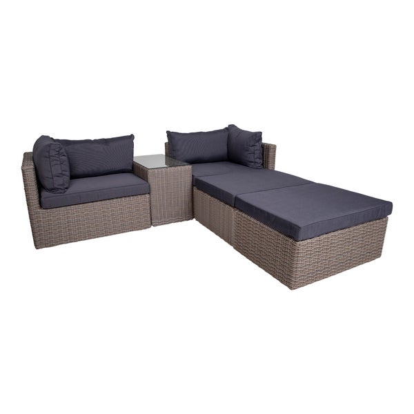 Gartenmöbel Set mit Loungesessel, Ablagetisch und Liege aus Rattan