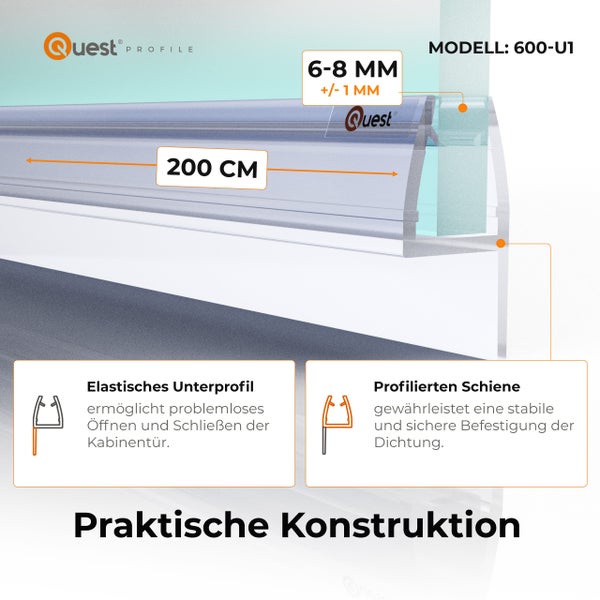 Quest Profile Modell 600-U1 Dichtungsprofil, 200 cm Länge