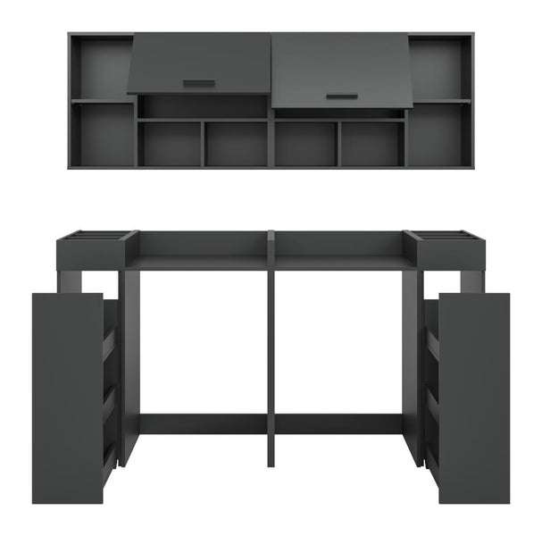 Wandmontiertes Schreibtischset mit Regalfächern und Klapptüren zur Organisation von Arbeitsbereichen