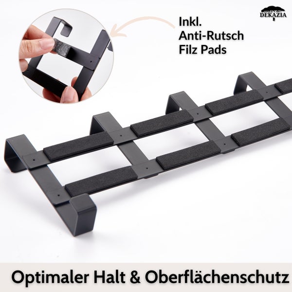 Türhakenleiste aus Metall mit Anti-Rutsch-Filz-Pads für optimalen Halt und Oberflächenschutz.