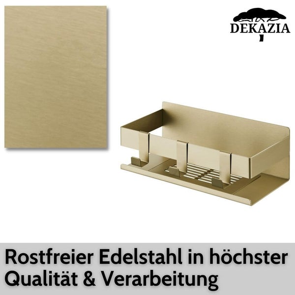 Duschablage aus rostfreiem Edelstahl von Dekazia mit Haken und Ablagefläche zur Wandmontage im Badezimmer