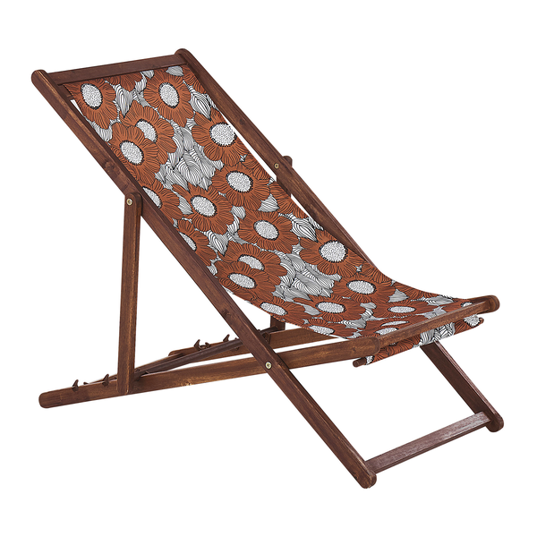 Set mit 2 klappbaren Liegestühlen ANZIO mit Ersatzstoffen Blumenmuster Akazienholz Dunkelbraun