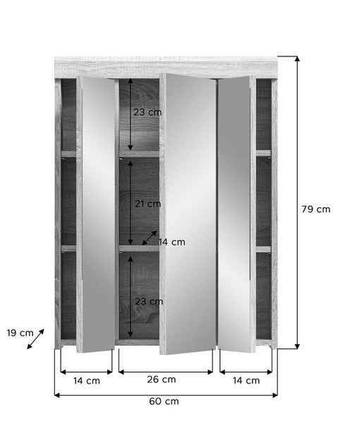 Xonox.home Spiegelschrank Lambada 60 x 18 x 79 cm eiche hell 3-türig