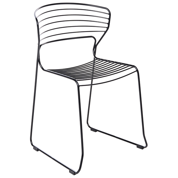 Metallstuhl mit horizontalen Streben für Sitz und Rückenlehne