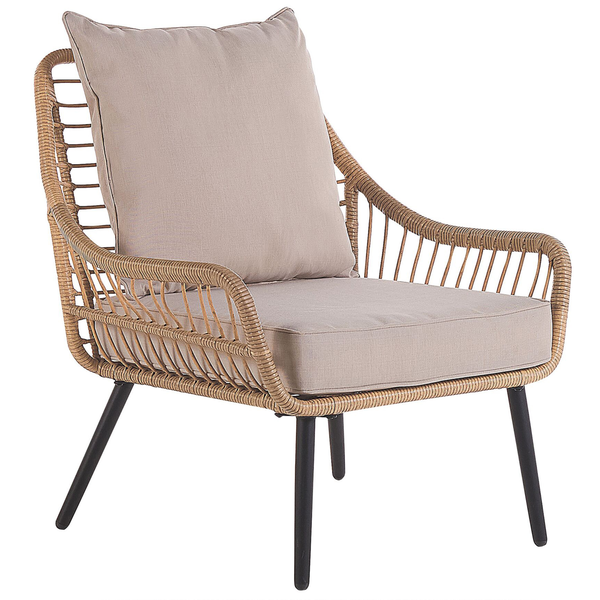 Bistro Set inkl. Kissen LAURETO Polyrattan Naturfarben