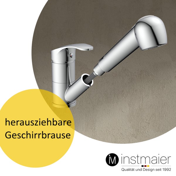 instmaier Küchenarmatur K2 | Ausziehbare Brause | Wasserhahn Küche mit 2 Funktionen | Spültischarmatur Chrom | 360° schwenkbar | mit Zentralverschraubung
