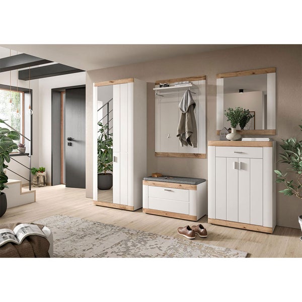 Laredo Wandgarderobe 1 Ablage, 1 Kleiderstange, 2 Kleiderhaken matt weiß,Eiche dekor,weiß. 80 X 25 X 114 cm