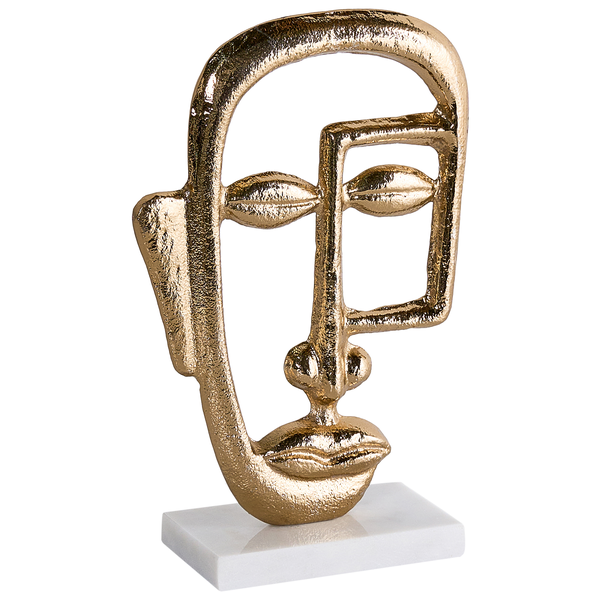 Dekorative Skulptur eines abstrakten Gesichtes auf einem Sockel