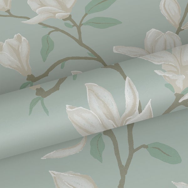 ESTAhome Tapete Magnolie Seladongrün - 53 cm x 10.05 m - 139405