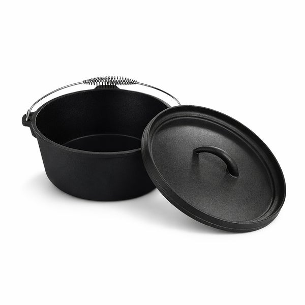 Schwarzer Dutch Oven aus Gusseisen mit Deckel und Griff