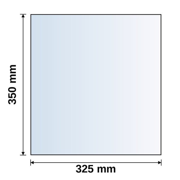 Skizze einer rechteckigen Fläche mit den Maßen 350 Millimeter Höhe und 325 Millimeter Breite.