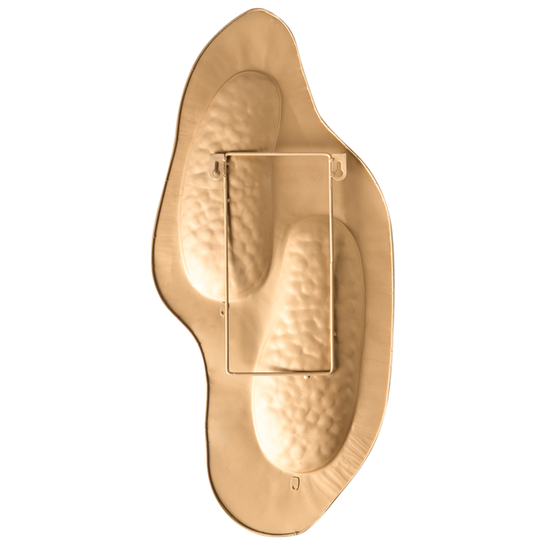 Rückseite eines unregelmäßig geformten Wandspiegels mit Befestigung