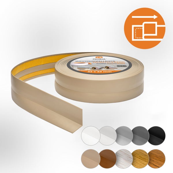 Quest Weichsockelleiste Selbstklebend 32 x 23 mm, PVC Sockelleiste, Flexibel, Beige, 5 Meter