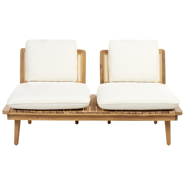 Lounge Set mit Tisch 4-Sitzer ACCADIA zertifiziertes Akazienholz Hellbeige