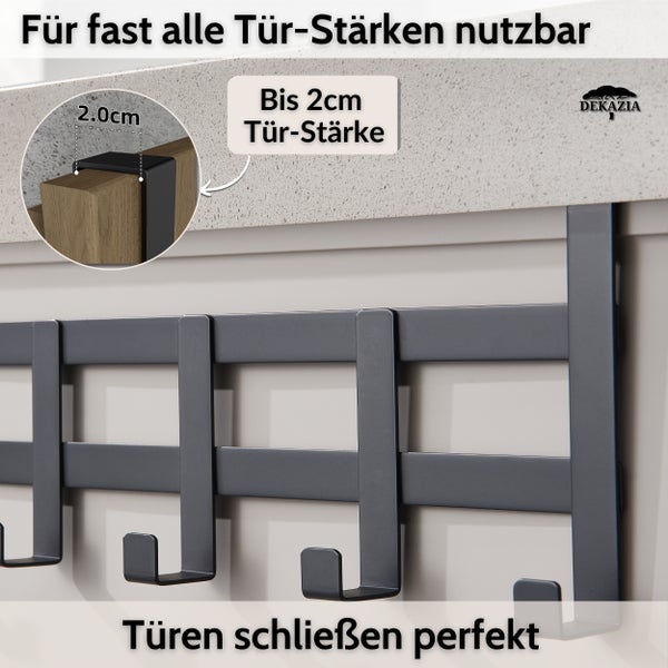DEKAZIA® Türgarderobe zum Einhängen Schwarz-matt | Türgarderobe Kinderzimmer Kleiderhaken Tür Haken Tür Hakenleiste Innenseite Tür Garderobe Türhakenleiste Türhänger Garderobenhaken Kinder Türhaken