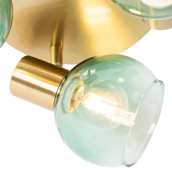 Art Deco Deckenlampe Gold mit grünem Glas 3 Lichter - Vidro