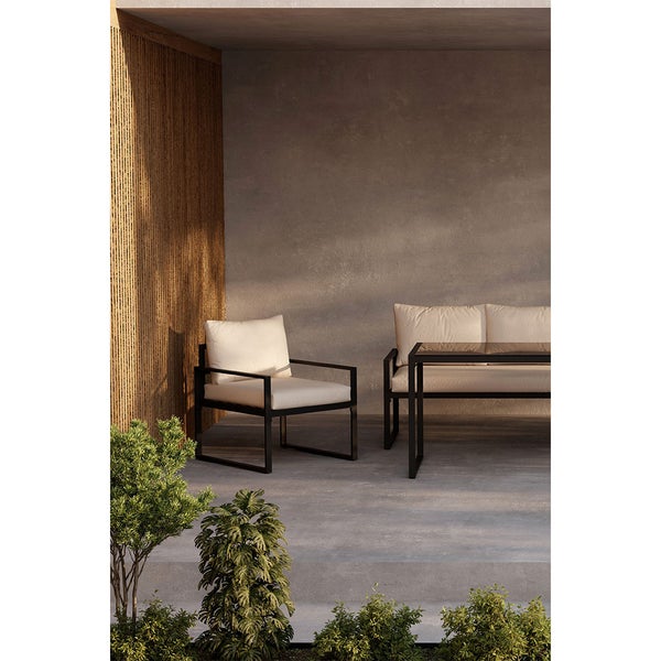 Catania Loungeset 1 Esstisch, 1 Sofa, 2 Stühle schwarz. 70 X 135 X 67 cm
