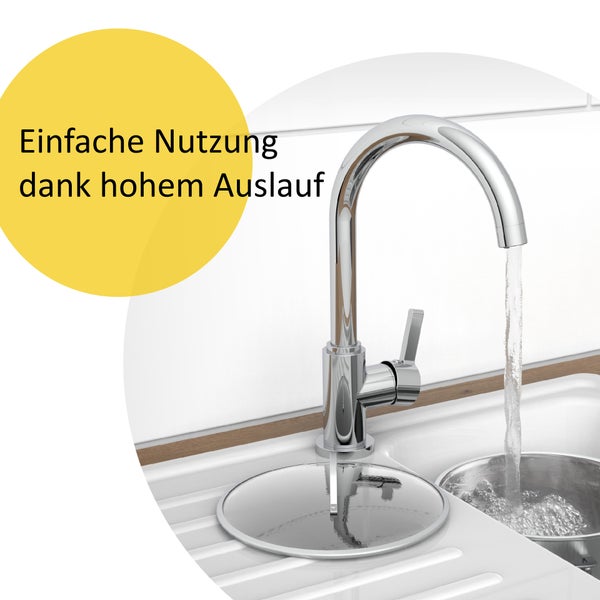 instmaier Niederdruck Küchenarmatur K3 | 360° schwenkbar | Wasserhahn Küche | Spültischarmatur Chrom | Hoher Auslauf | mit Zentralverschraubung