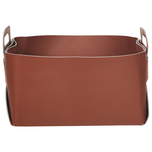 Aufbewahrungskorb aus braunem Kunstleder mit Griffen